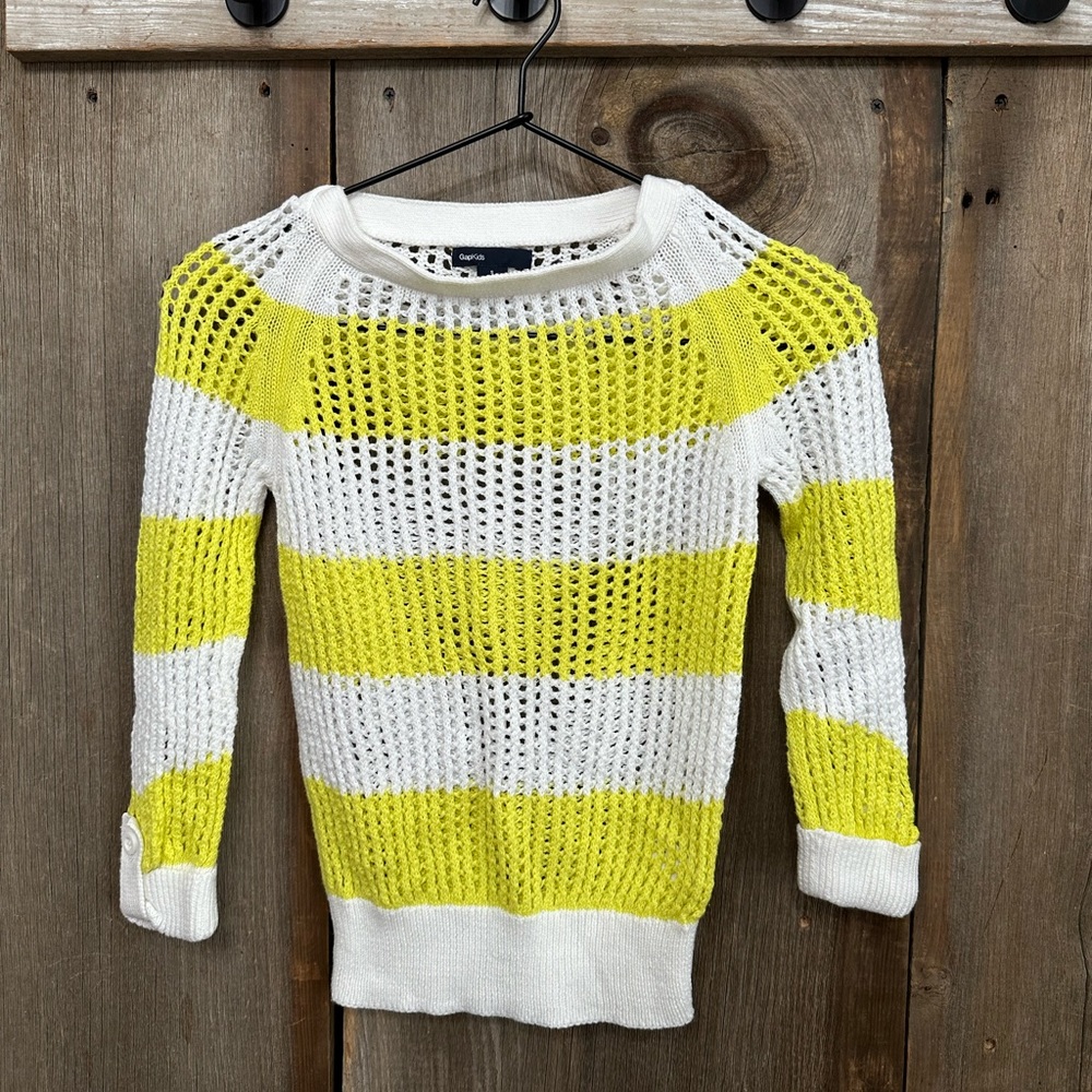 GapKids Striped Open Weave Sweater in Yellow & White Size Small 6 7